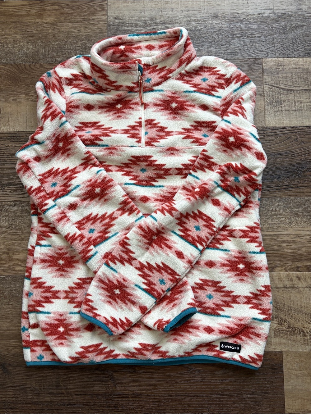 Women's Cream & Red Aztec Quarter-Zip Fleece Pullover